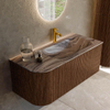 MONDIAZ KURVE-DLUX Meuble de salle de bains 105cm arrondi à gauche couleur Walnut avec 1 tiroir et 1 porte. Lavabo BIG SMALL à droite 1 trou de robinetterie Sombra. SW1433647