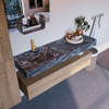 Mondiaz ALAN-DLUX Ensemble de meuble - 150cm - meuble Washed Oak mat - 1 tiroir - Lavabo Cloud Lava suspendu - vasque Gauche - 1 trou de robinet SW808710