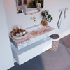 Mondiaz ALAN-DLUX Ensemble de meuble - 100cm - meuble Talc mat - 1 tiroir - Lavabo Cloud Glace suspendu - vasque Droite - 0 trous de robinet SW804889