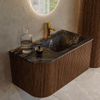 MONDIAZ KURVE-DLUX 85cm badmeubel met module 25 L kleur Walnut met 1 lade en 1 deur. Wastafel CLOUD rechts 1 kraangat kleur Lava. SW1137244