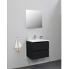Basic Bella Meuble lavabo acrylique avec 1 trou de robinet avec miroir avec éclairage 60x55x46cm Flat Pack Noir mat SW538956