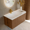 MONDIAZ KURVE-DLUX 95cm Meuble salle de bain avec module 25 D - couleur Walnut - 1 tiroir - 1 porte - vasque BIG SMALL gauche - 1 trou de robinet - couleur Opalo SW1137623