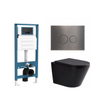 QeramiQ Dely Toiletset - inbouwreservoir Qeramiq Flush - 35mm zitting - metaal gunmetal bedieningsplaat - ronde knoppen - mat zwart SW1578501