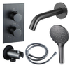 Fortifura Calvi Robinet de baignoire set - bec - 22cm réductible - corps lisse - douchette ronde - partie encastrable - support mural - gunmetal PVD brossé SW1244011