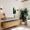 MONDIAZ THOR-DLUX Meuble de salle de bains 180cm arrondi gauche + droite couleur Oak avec 2 tiroirs et 2 portes. Vasque suspendue CLOUD Droite 1 trou de robinet couleur Sombra. SW1466270