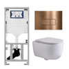 QeramiQ Dely Swirl Toiletset - 36.3x51.7cm - Geberit UP320 inbouwreservoir - met Burda frame - slim zitting - koperen bedieningsplaat - rechthoekige knoppen - glans wit SW1126093