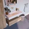 Mondiaz ALAN-DLUX Ensemble de meuble - 90cm - meuble Washed Oak mat - 1 tiroir - Lavabo Cloud Ostra suspendu - vasque Centre - 0 trous de robinet SW808941