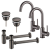 FugaFlow Eccelente Sobrado Kit robinet lavabo - pour double vasque - robinet haut - bec rotatif - bonde clic clac - siphon design bas - PVD SW1125335
