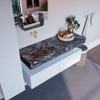 Mondiaz ALAN-DLUX Ensemble de meuble - 130cm - meuble Talc mat - 2 tiroirs - Lavabo Cloud Lava suspendu - vasque Gauche - 0 trous de robinet SW809220