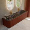 Mondiaz KURVE-DLUX Ensemble de meuble de salle de bains - 155x46x40cm - 2 tiroirs - 1 porte - lavabo solid surface - double / droit - 2 trous de robinet - Ruby SW1416016
