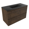 Saniclass Holz Atelier Badkamermeubelset - 100x45x62cm - Vygo keramische wastafel zwart - 1 wasbak - zonder kraangat - 2 lades - mat eiken charcoal (hout) SW1478963