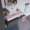 Mondiaz ALAN-DLUX Ensemble de meuble - 100cm - meuble Dark grey mat - 1 tiroir - Lavabo Cloud Glace suspendu - vasque Centre - 0 trous de robinet SW804784