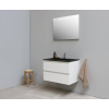 Basic Bella Meuble salle de bains avec lavabo acrylique Noir 80x55x46cm 1 trou de robinet avec miroir et éclairage Blanc brillant SW491802