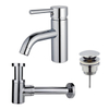 Fortifura Calvi Wastafelkraanset - lage wastafelkraan - klikwaste plug - verlaagde design - sifon - hoogglans chroom SW891954