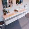 Mondiaz ALAN-DLUX Ensemble de meuble - 200cm - meuble Cale mat - 2 tiroirs - Lavabo Cloud Ostra suspendu - vasque Gauche et droite - 2 trous de robinet SW807330