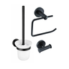 Fortifura Calvi Pack WC 3 pièces - porte-rouleau sans couvercle - brosse de toilette - crochet à serviette double rond - Noir Mat SW1248432