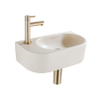 Fugaflow Efficiente Ensemble Fontaine Pietra - 40x21,5x12 cm - gauche - lisse - demi-ronde - 1 trou de robinet - céramique - robinet de fontaine en laiton brossé - bouchon de vidange - siphon abaissé - beige SW1442427
