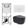 QeramiQ Dely Swirl Toiletset - 36.3x51.7cm - Geberit UP320 inbouwreservoir - met Burda frame - 35mm zitting - mat witte metalen bedieningsplaat - ronde knoppen - mat zwart SW1138608