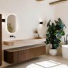 MONDIAZ THOR-DLUX Meuble de salle de bains 190cm arrondi gauche + droite couleur Walnut avec 2 tiroirs et 2 portes. Vasque suspendue CLOUD Gauche sans trou de robinet couleur Saba. SW1466670