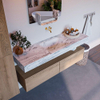 Mondiaz ALAN-DLUX Ensemble de meuble - 150cm - meuble Washed Oak mat - 2 tiroirs - Lavabo Cloud Glace suspendu - vasque Centre - 0 trous de robinet SW808899