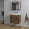 Saniclass Chaci Meuble de salle de bain - 60x46x55cm - lavabo en céramique blanc - 1 vasque - sans trou de robinet - 2 tiroirs - armoire miroir - noyer (hout) SW856541