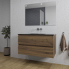 Saniclass Chaci Meuble de salle de bain - 100x46x55cm - lavabo en céramique noir - 1 vasque - sans trous de robinet - 2 tiroirs - miroir rectangulaire - noyer (hout) SW816571