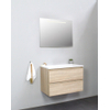 Basic Bella Meuble salle de bains avec lavabo acrylique Blanc 80x55x46cm sans trous de robinet avec miroir et éclairage Chêne SW491770