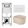 QeramiQ Dely Swirl Toiletset - 36.3x51.7cm - Geberit UP320 inbouwreservoir - met Burda frame - slim zitting - mat witte metalen bedieningsplaat - rechthoekige knoppen - mat beige SW1130223