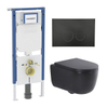 QeramiQ Dely Swirl Pack WC - 36,3x51,7cm - réservoir encastré Geberit UP720 Duofix Sigma - assise 35mm - plaque de déclenchement noir mat - boutons ronds - noir mat SW1413939