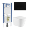 QeramiQ Dely Toiletset - 36.3x51.7cm - diepspoel - rimless - Geberit UP720 inbouwreservoir - softclose toiletzitting - mat zwarte bedieningsplaat - rechtehoekige knoppen - met Burda frame - glans wit (zwart) SW1428221