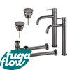 FugaFlow Eccelente Sobrado Slim Kit robinet lavabo - pour double vasque - robinet rehaussé - bonde non-obturable - siphon design bas - Gunmetal PVD SW1124419