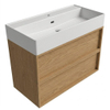 Saniclass Holz Frame Badkamermeubelset - 100x45x72cm - Legend keramische wastafel mat wit - 1 wasbak - 1 kraangat - 2 lades - mat eiken natural (hout) SW1580080