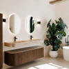 MONDIAZ THOR-DLUX 160cm meuble de salle de bains arrondi gauche + droite couleur Walnut avec 1 tiroir et 2 portes. Vasque suspendue CLOUD Double 2 trous de robinet couleur Arena. SW1465129