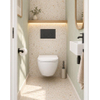 Pack WC QeramiQ Dely Swirl Compact - réservoir encastrable Geberit UP320 - avec bâti-support Burda - abattant 25 mm - plaque de commande en plastique anthracite mat - boutons ronds - blanc brillant SW1592336