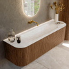 MONDIAZ KURVE-DLUX 150cm Meuble salle de bain avec module 25 G et D - couleur Walnut - 1 tiroir - 2 portes - vasque BIG MEDIUM centre - sans trou de robinet - couleur Ostra SW1137837