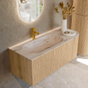 MONDIAZ KURVE-DLUX 115cm badmeubel ronding Rechts kleur Oak met 1 lade en 1 deur. Wastafel BIG SMALL Links 1 kraangat Nata. SW1432095