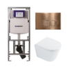 QeramiQ Dely Toiletset - 36.3x51.7cm - diepspoel - rimless - Geberit UP320 inbouwreservoir - met Burda frame - softclose toilet zitting 35 mm - koperen bedieningsplaat - rechthoekige knoppen - wit glans SW1222076