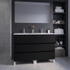 Saniclass Chaci PLUS Meuble de salle de bain - 120x86x46cm - lavabo en céramique blanc - 2 vasques ovales - 2 trous de robinet - 6 tiroirs - miroir rectangulaire - noir mat SW926322