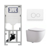 QeramiQ Dely Swirl Compact Toiletset - inbouwreservoir Geberit UP320 - met Burda frame - slim zitting - kunststof bedieningsplaat glans wit - ronde knoppen - glans wit SW1591099