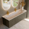 MONDIAZ KURVE-DLUX meuble de salle de bains 145cm arrondi Droite couleur Shadow avec 1 tiroir et 1 porte. Lavabo BIG LARGE Gauche 2 trous de robinet Nata. SW1432311