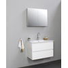 Basic Bella Meuble lavabo céramique avec 1 trou de robinet avec armoire de toilette à 2 portes grise 80x55x46cm Flat Pack Blanc haute-brillance SW538957