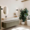 MONDIAZ THOR-DLUX Meuble de salle de bains 170cm arrondi gauche + droite couleur Shadow avec 1 tiroir et 2 portes. Vasque suspendue CLOUD Gauche 1 trou de robinet couleur Glace. SW1465528