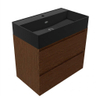 Saniclass Holz Pure Badkamermeubelset - 80x45x72cm - Legend keramische wastafel mat zwart - 1 wasbak - 1 kraangat - 2 lades - mat walnut pure (hout) SW1580184