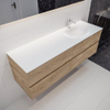 MONDIAZ VICA Ensemble de meuble salle de bain - 150cm - 4 tiroirs - lavabo Moon à droite - 1 trou de robinet - solid surface chêne blanchi SW410063