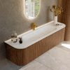 MONDIAZ KURVE-DLUX 160cm Meuble salle de bain avec module 25 G et D - couleur Walnut - 1 tiroir - 2 portes - vasque BIG MEDIUM centre - 1 trou de robinet - couleur Opalo SW1137685