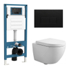 QeramiQ Dely Swirl Compact Toiletset - inbouwreservoir QeramiQ flush - 25mm zitting - kunststof bedieningsplaat mat zwart - rechthoekige knoppen - glans wit SW1590540