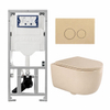 QeramiQ Dely Swirl Ensemble WC - 36.3x51.7cm - réservoir encastré Geberit UP320 - avec cadre Burda - abattant slim - plaque de commande beige - boutons ronds - beige SW1164824
