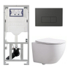QeramiQ Dely Swirl Compact Toiletset - inbouwreservoir Geberit UP320 - met Burda frame - slim zitting - kunststof bedieningsplaat mat antraciet - rechthoekige knoppen - mat wit SW1595650