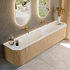 MONDIAZ KURVE-DLUX 200cm Meuble salle de bain avec module 25 G et D - couleur Oak - 2 tiroirs - 2 portes - vasque STOR SMALL double - sans trou de robinet - couleur Opalo SW1137622