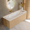 MONDIAZ KURVE-DLUX 135cm Meuble salle de bain avec module 25 D - couleur Oak - 1 tiroir - 1 porte - vasque BIG MEDIUM gauche - sans trou de robinet - couleur Glace SW1137957